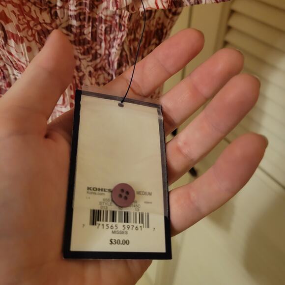 Ruched Paisley Crimped Button Front Blouse Croft & Barrow M Pink Oval Neckline - Picture 8 of 8